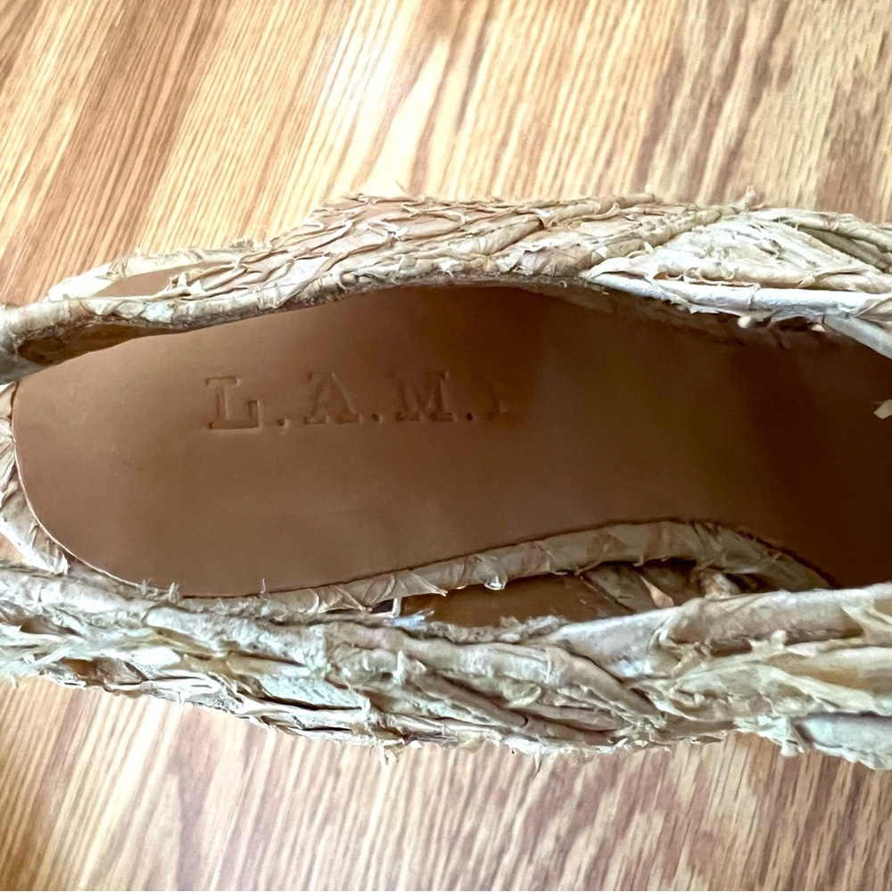 L.A.M.B. Faux Snakeskin Platform Heel Straw Sandals neutral sz‎ 7.5 - Picture 4 of 8